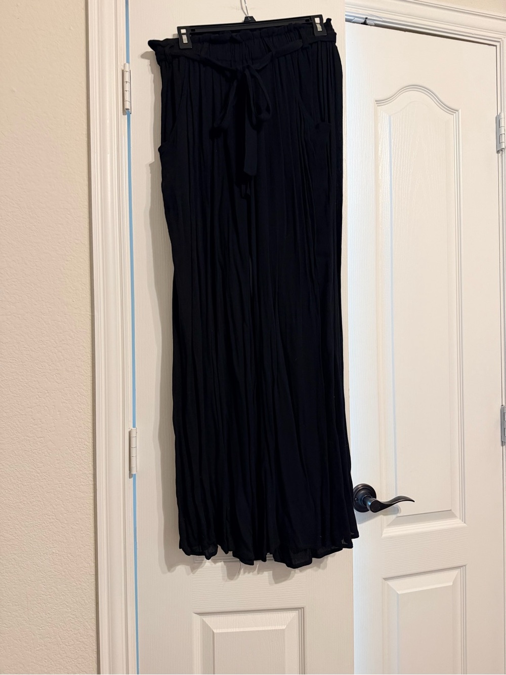 By Together Black Sheer Wide-Leg Tie-Waist Pants